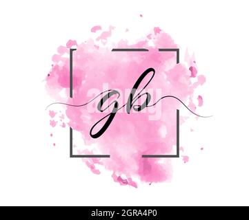 calligraphic lowercase letters G and B are written in a solid line on a colored background in a frame. Simple Style Stock Vector