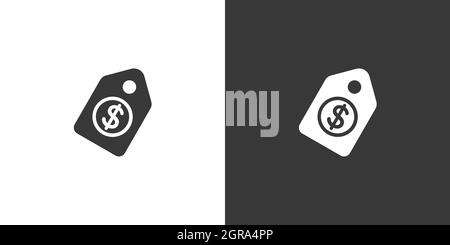 Shopping tag. Dollar sale price label. Isolated icon on black and white background. Commerce glyph vector illustration Stock Vector