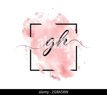 calligraphic lowercase letters G and H are written in a solid line on a colored background in a frame. Simple Style Stock Vector