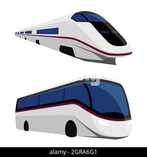 Vector transport isolated on white background. Bus and train Stock Vector