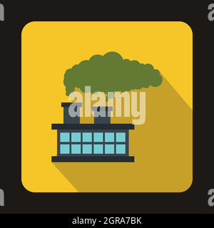 Factory building with smoking pipes icon Stock Vector