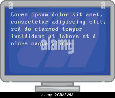 Blue computer screen with text icon, cartoon style Stock Vector