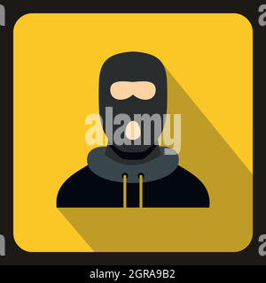 Man in balaclava icon, flat style Stock Vector