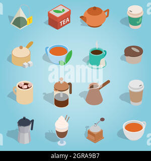 Coffee and tea isometric set Stock Vector