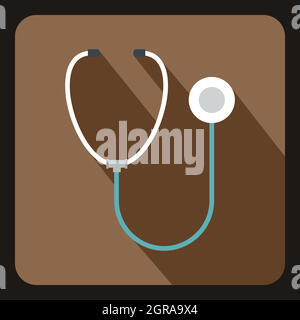 Medical stethoscope icon, flat style Stock Vector