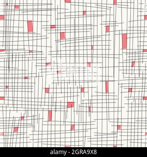 Seamless pattern of vertical and horizontal lines and red squares for texture, textiles, banners and creative design. Flat style. Stock Vector