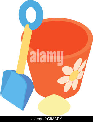 Bucket and pail shovel icon, cartoon style Stock Vector