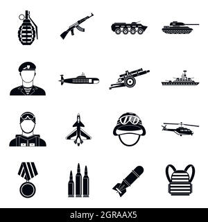 War icons set, simple style Stock Vector