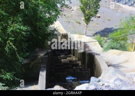 part of Hydro electric power station on high mountains in skardu Stock Photo