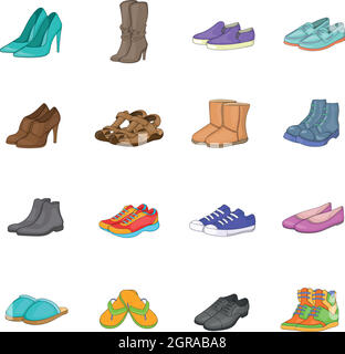 Shoe icons set, cartoon style Stock Vector