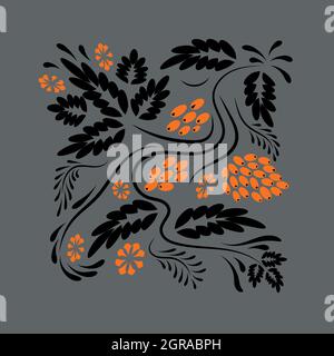 Folk floral flowers print Floral bouquet of fantasy folk flowers  Botanical illustration in flat cartoon style Stock Vector