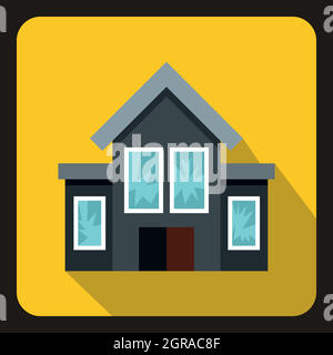 House with broken windows icon, flat style Stock Vector