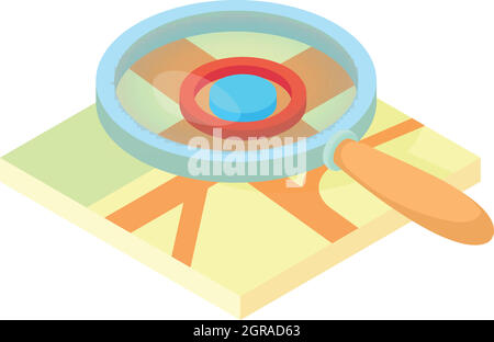 Search through a magnifying glass on map icon Stock Vector