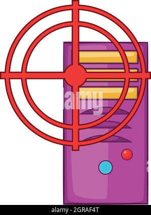 Computer system and red target icon, cartoon style Stock Vector