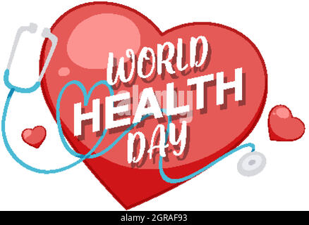 Sticker design with heart and stethoscope for world health day Stock Vector