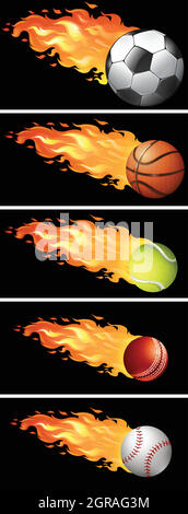 Sport balls on fire Stock Vector