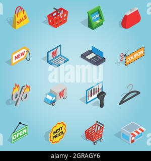 Shopping set icons, isometric 3d style Stock Vector