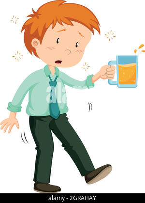 Man getting drunk from drinking beer Stock Vector
