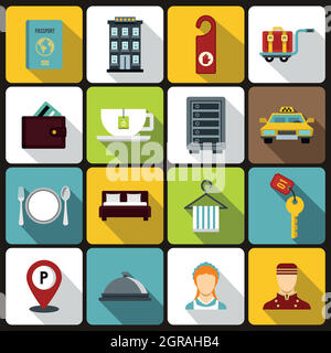 Hotel icons set in flat style Stock Vector