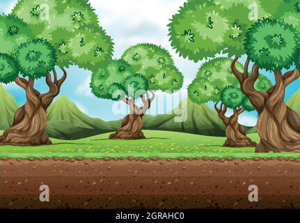 Seamless background with trees in garden Stock Vector