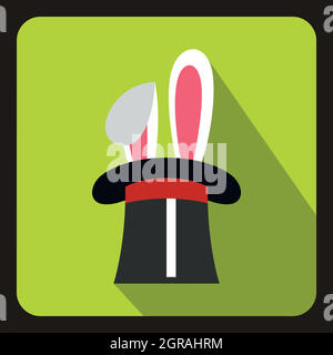 Rabbit appearing from a top magic hat icon Stock Vector