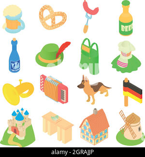 Germany icons set, isometric 3d style Stock Vector