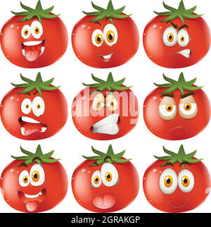 Fresh tomato with facial expressions Stock Vector