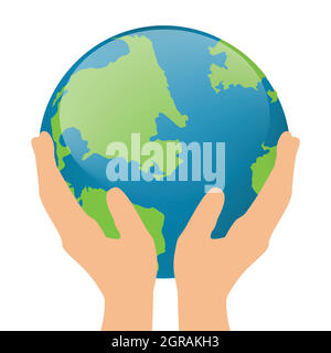 Sustain earth concept. Human hands holding earth. Vector illustration Stock Vector