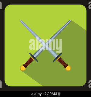 Crossed swords icon, flat style Stock Vector