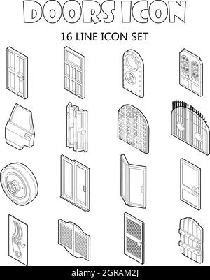 Door icons set in outline style Stock Vector