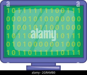 Binary code on screen icon, cartoon style Stock Vector