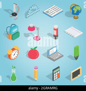 School set icons, isometric 3d style Stock Vector