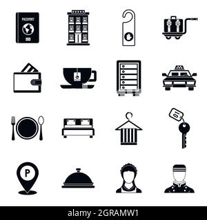 Hotel icons set in simple style. Stock Vector