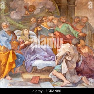 ROME, ITALY - SEPTEMBER 1, 2021: The fresco of Dormition of Virgin Mary in church Basilica di Santa Maria in Aracoeli by Giuseppe Passeri Stock Photo