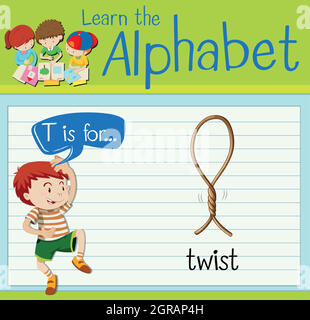 Flashcard letter T is twist Stock Vector