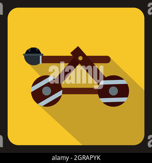Medieval wooden catapult icon, flat style Stock Vector
