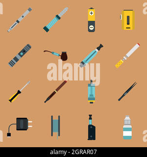 Vaping icons set in flat style Stock Vector