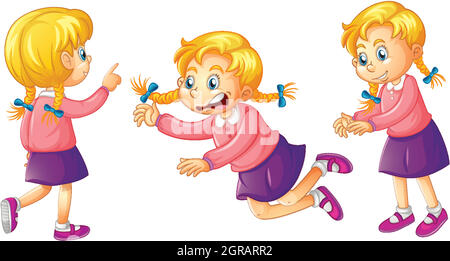 Set of cute girl in different poses on white background Stock Vector