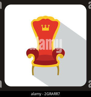 Red royal throne icon, flat style Stock Vector