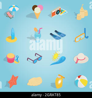 Isometric summer beach vacation icons set Stock Vector Image & Art - Alamy