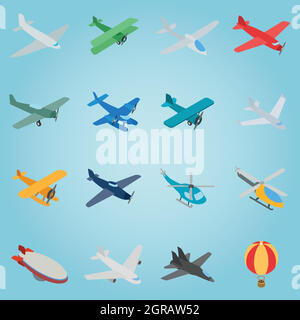 Aviation set icons, isometric 3d style Stock Vector