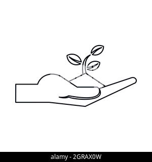 Plant in the hand icon, outline style Stock Vector