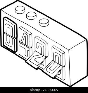 420 on analog flip clock icon, outline style Stock Vector