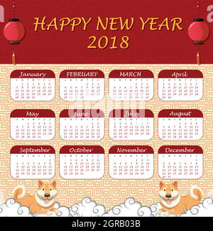 2018 calendar template with chinese theme Stock Vector