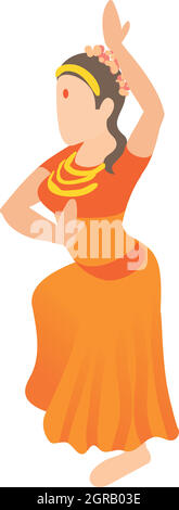 Indian girl dancing icon, cartoon style Stock Vector