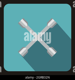 Wheel wrench cross icon, flat style Stock Vector