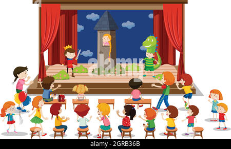 Children play drama on stage illustration Stock Vector Image & Art - Alamy