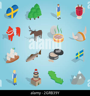 Sweden set icons, isometric 3d style Stock Vector