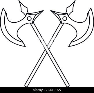 Crossed battle axes icon, outline style Stock Vector