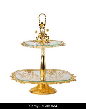 Oriental golden cake stand isolated on white background Stock Photo